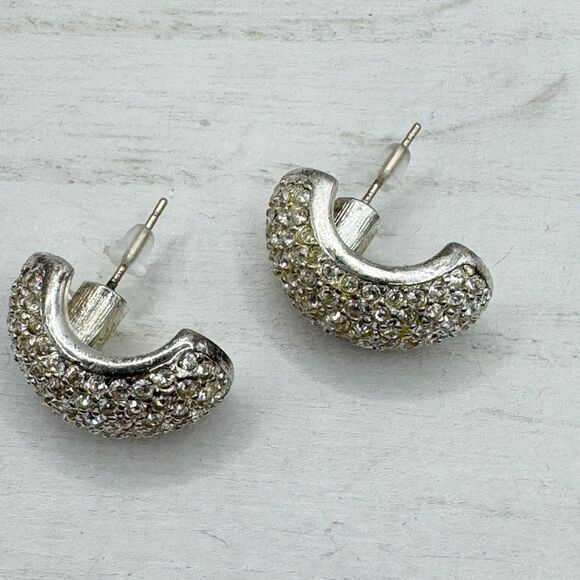 Vintage Carolee Half Hoop Pave Rhinestone Silver Tone Classy Sparkling Bridal - Picture 3 of 8